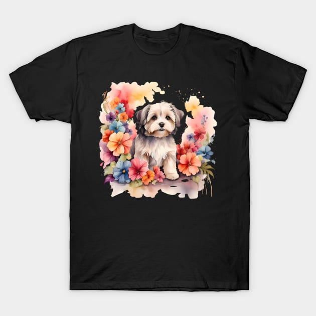 A havanese decorated with beautiful watercolor flowers T-Shirt by CreativeSparkzz